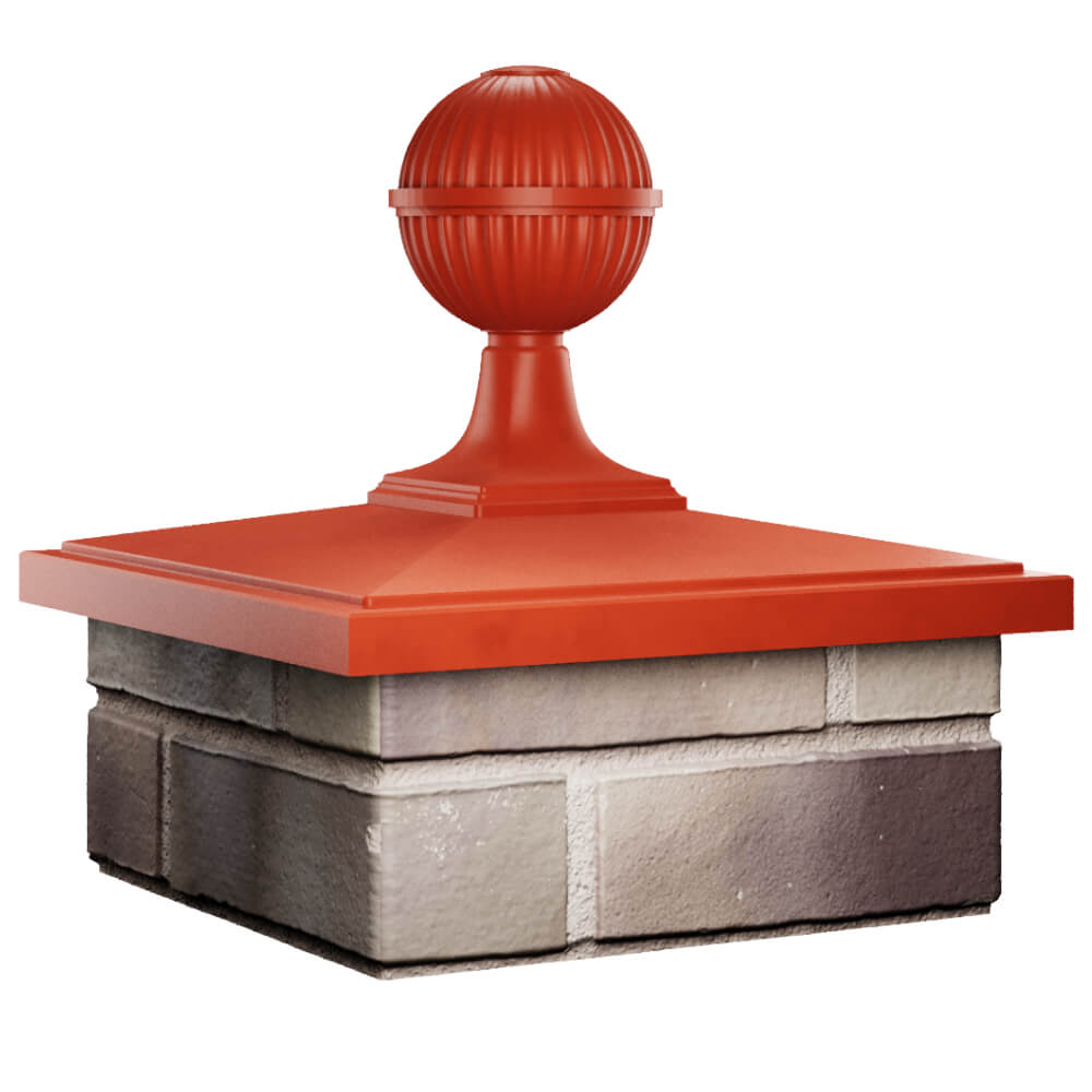 Колпак Zking БонаМоно Красный с шаром на столб 1.5х1.5 кирпича (385х385, 400х400мм) в сборе в Заринске фото