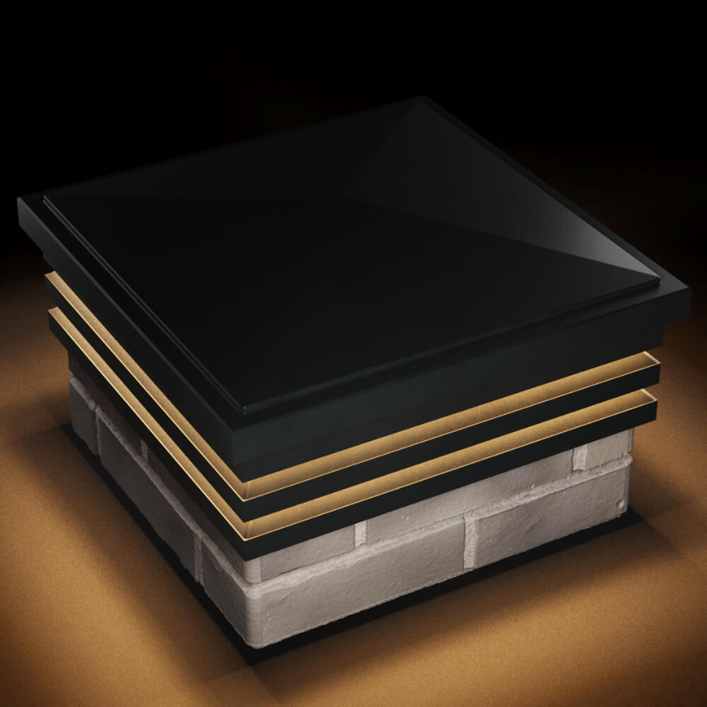 Колпак Zking Бона ХайТек Черный на столб 1.5х1.5 кирпича (385х385мм) с подсветкой в Заринске фото