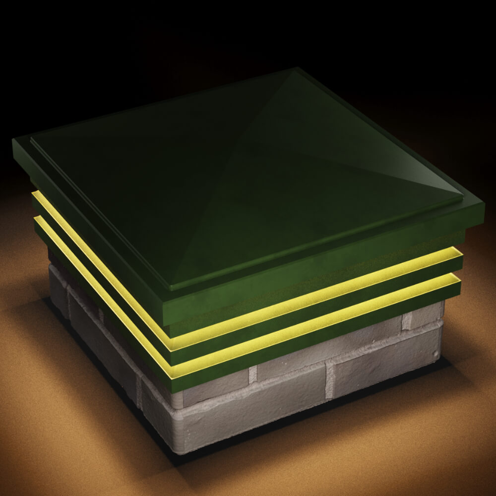 Колпак Zking Бона ХайТек Зеленый на столб 1.5х1.5 кирпича (385х385мм) с подсветкой в Заринске фото