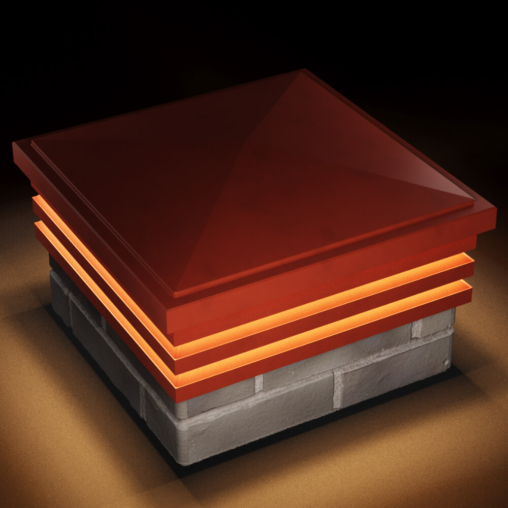 Колпак Zking Бона ХайТек Красный на столб 1.5х1.5 кирпича (385х385мм) с подсветкой в Заринске фото