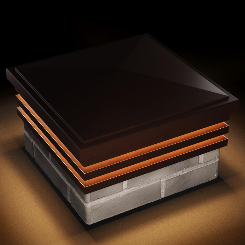 Колпак Zking Бона ХайТек Коричневый на столб 1.5х1.5 кирпича (385х385мм) с подсветкой в Заринске фото