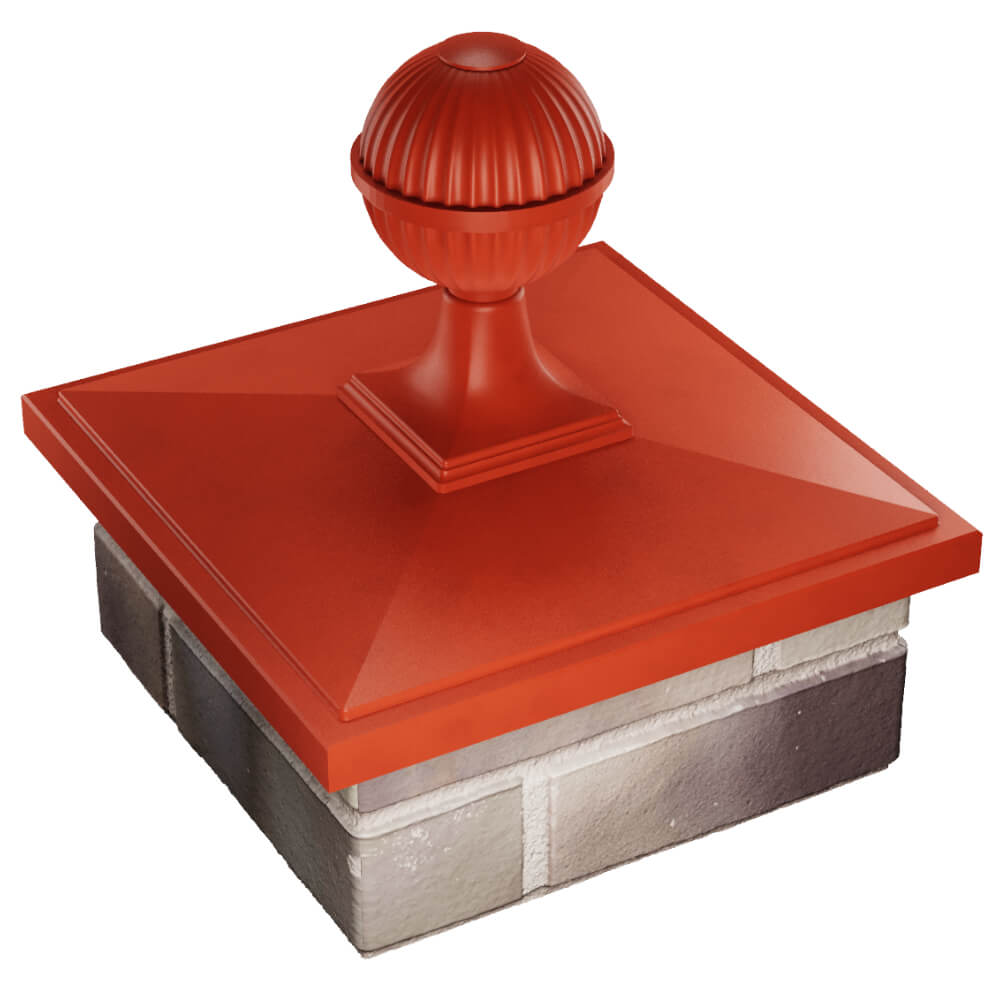 Колпак Zking БонаМоно Красный с шаром на столб 1.5х1.5 кирпича (385х385, 400х400мм) в сборе в Заринске фото