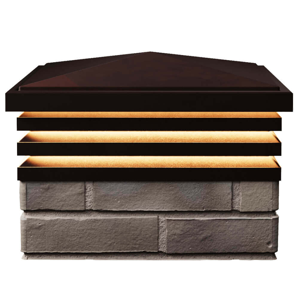 Колпак Zking Бона ХайТек Коричневый на столб 1.5х1.5 кирпича (385х385мм) с подсветкой в Заринске фото